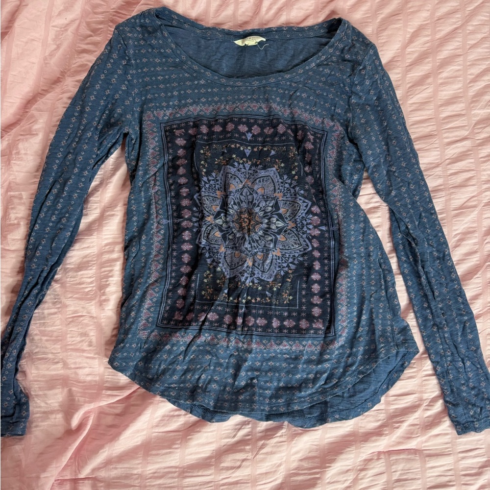 Lucky Brand Indigo Mandala Long Sleeve Blouse